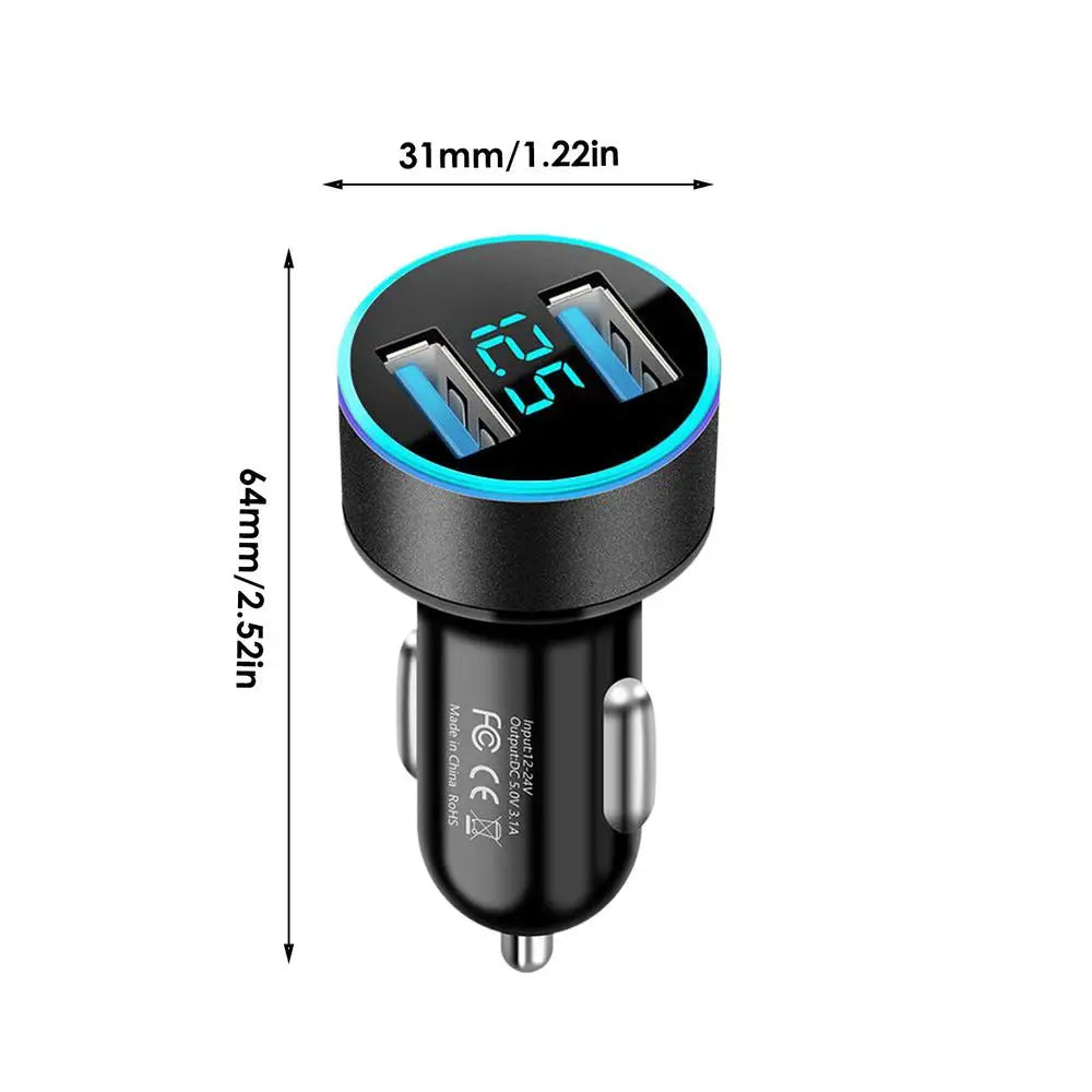 Dual USB Car Charger with Digital Voltage Display