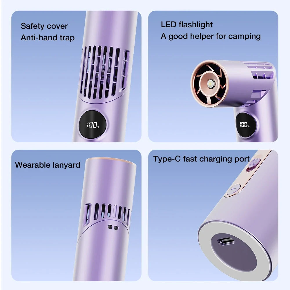 3-in-1 Lipstick Mini Fan – 100 Speeds, Neck & Desk Portable