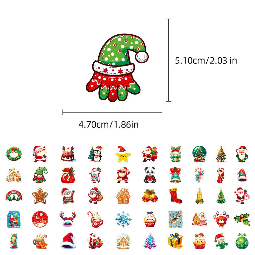 Bview Art Christmas Stickers Cartoon Santa Hat Reindeer Waterproof