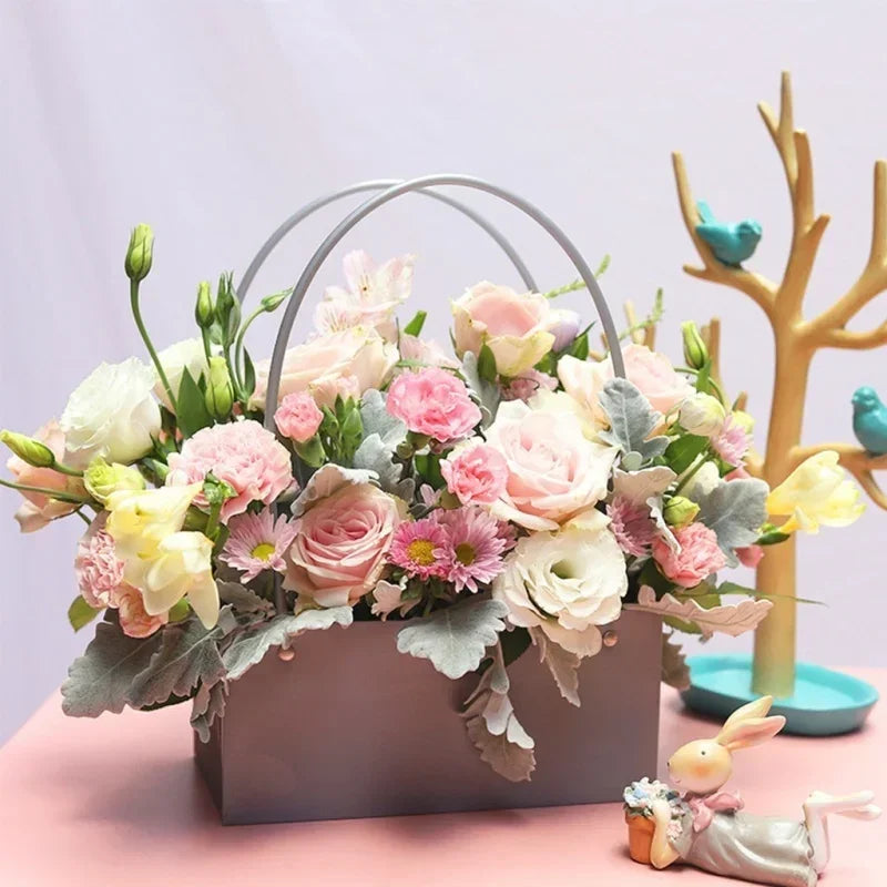 Flower Paper Box Bucket PVC Florist Packaging 22x11x10cm Wrapping
