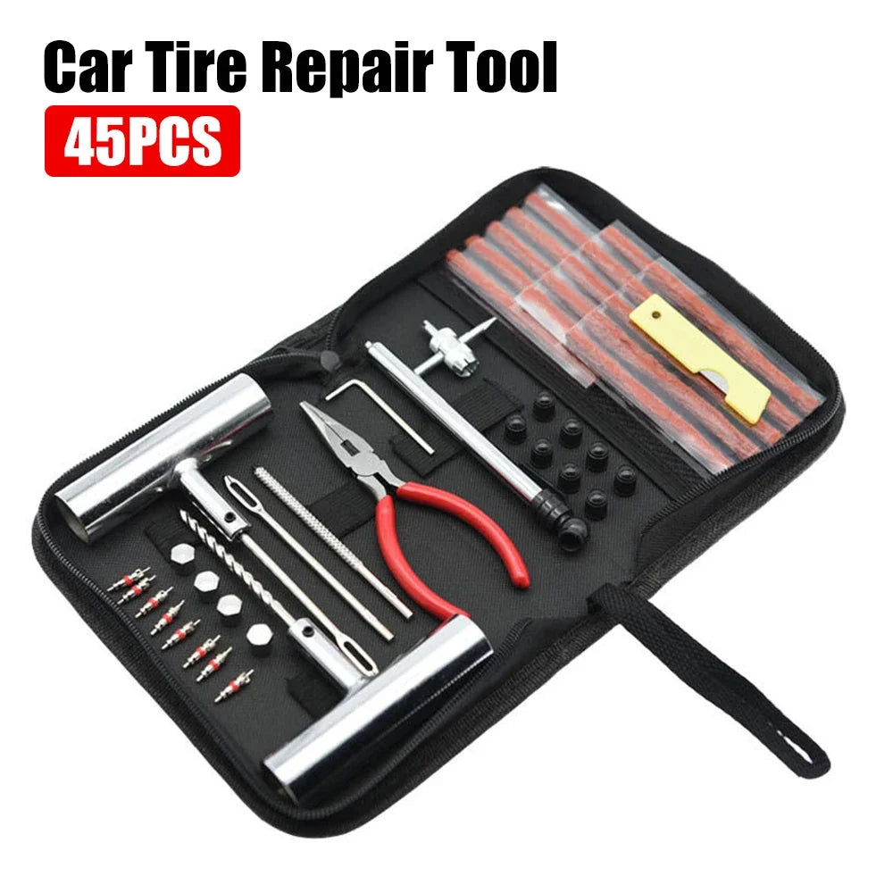 45-Piece Tubeless Tire Repair Kit – Car, Bike & Motorcycle