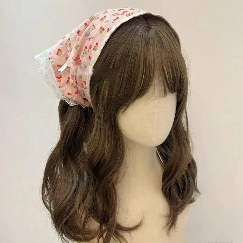 Lace Plaid Heart Ribbon Hair Scrunchie & Bandana for Women