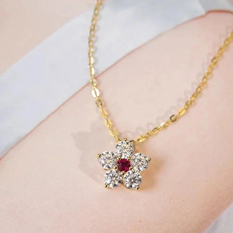 Huitan Flower Pendant Necklace Red CZ | Women's Fashion