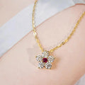 Huitan Flower Pendant Necklace Red CZ | Women's Fashion