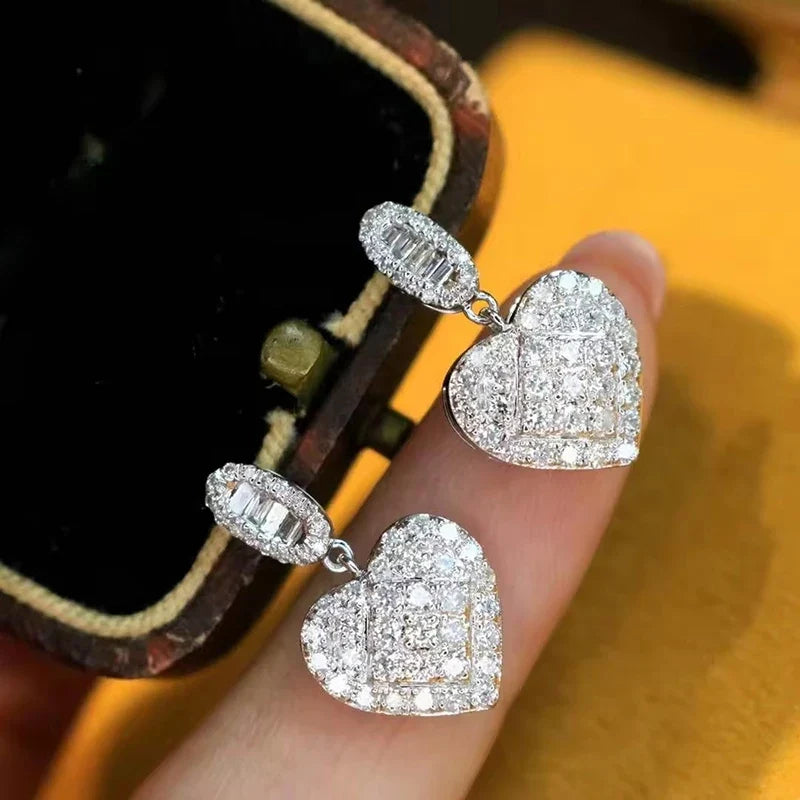 Huitan Heart Dangle Earrings – Cubic Zirconia Drop Earrings