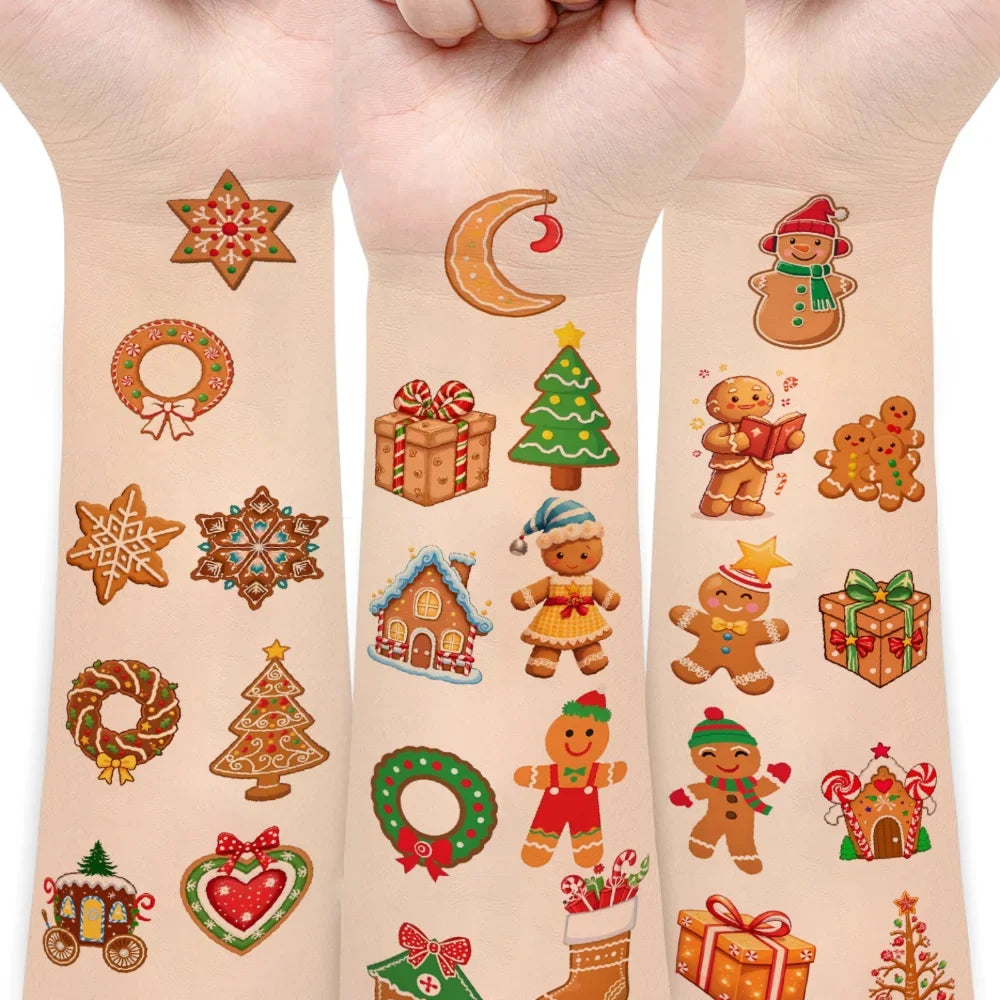 54pcs Christmas Temporary Tattoos – Candy Cane & Gingerbread Man