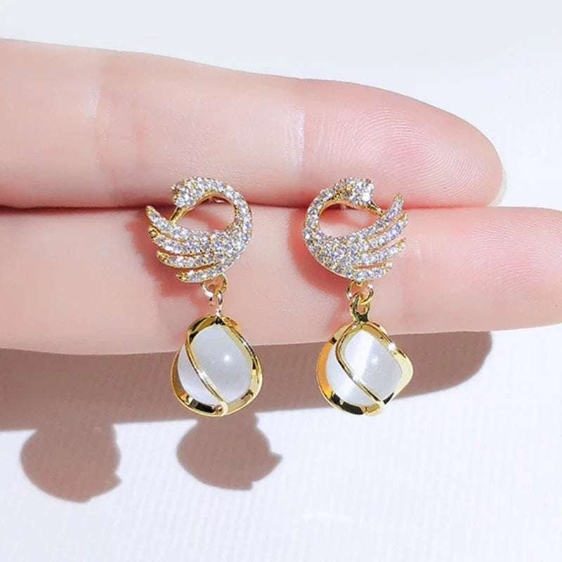 Crystal Swan Drop Earrings – Sparkling Women's Fashion Jewelry