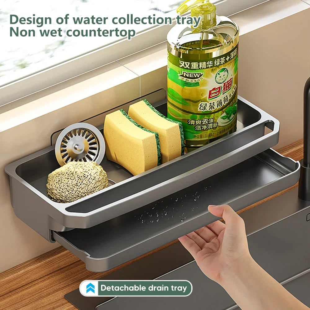 Kitchen Sink Organizer Drain Rack Self-draining Shelf Sponge Holder