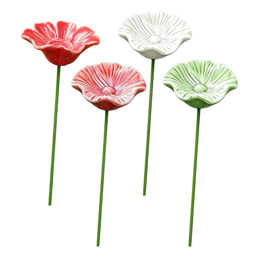 4-Pack Ceramic Bee Watering Station | Flower Garden Feeder Set