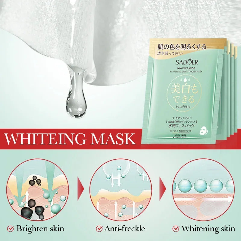 SADOER Niacinamide Brightening Hydrating Face Mask – 5 Pack