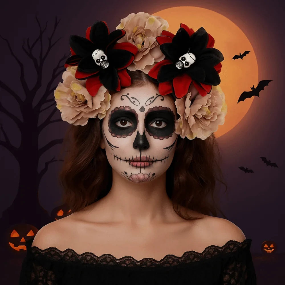 Gothic Skull Flower Headband | Halloween Hair Hoop Costume