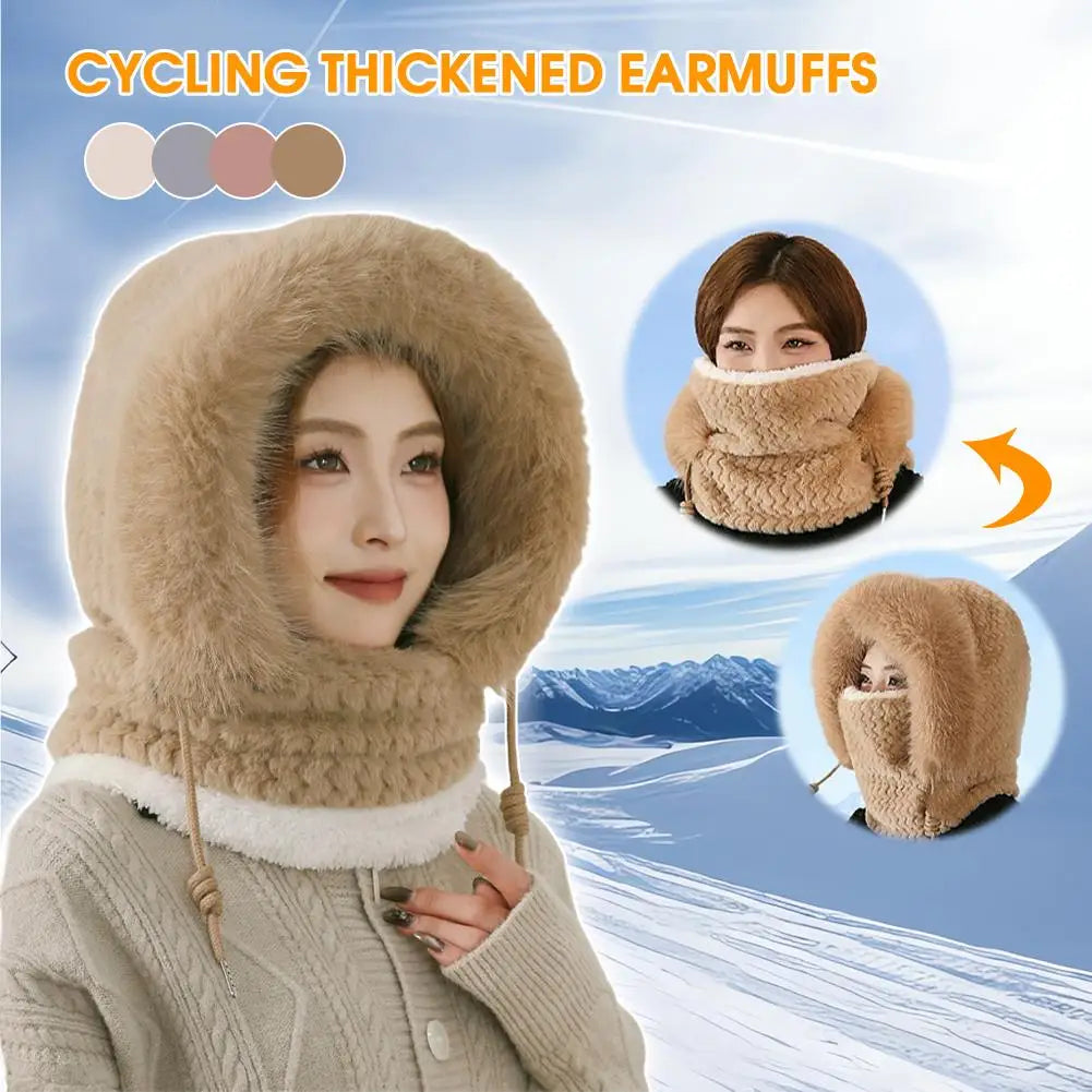 Winter Plush Hood Hat with Scarf & Ear Cover – Windproof