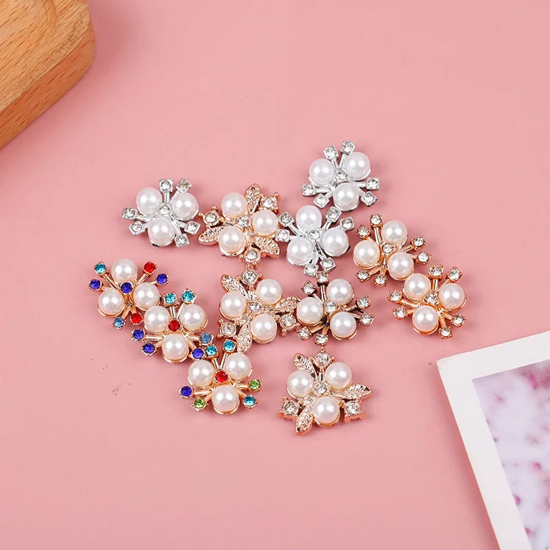 10PCS Pearl Flower Rhinestone Buttons | Crystal DIY Craft Embellishments