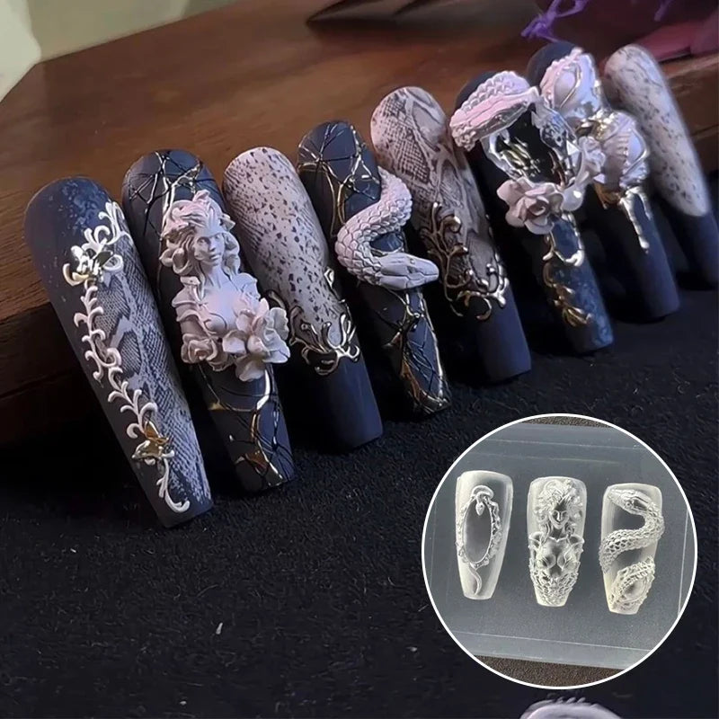 3D Snake Relief Silicone Nail Mold – Nail Art Manicure Tool