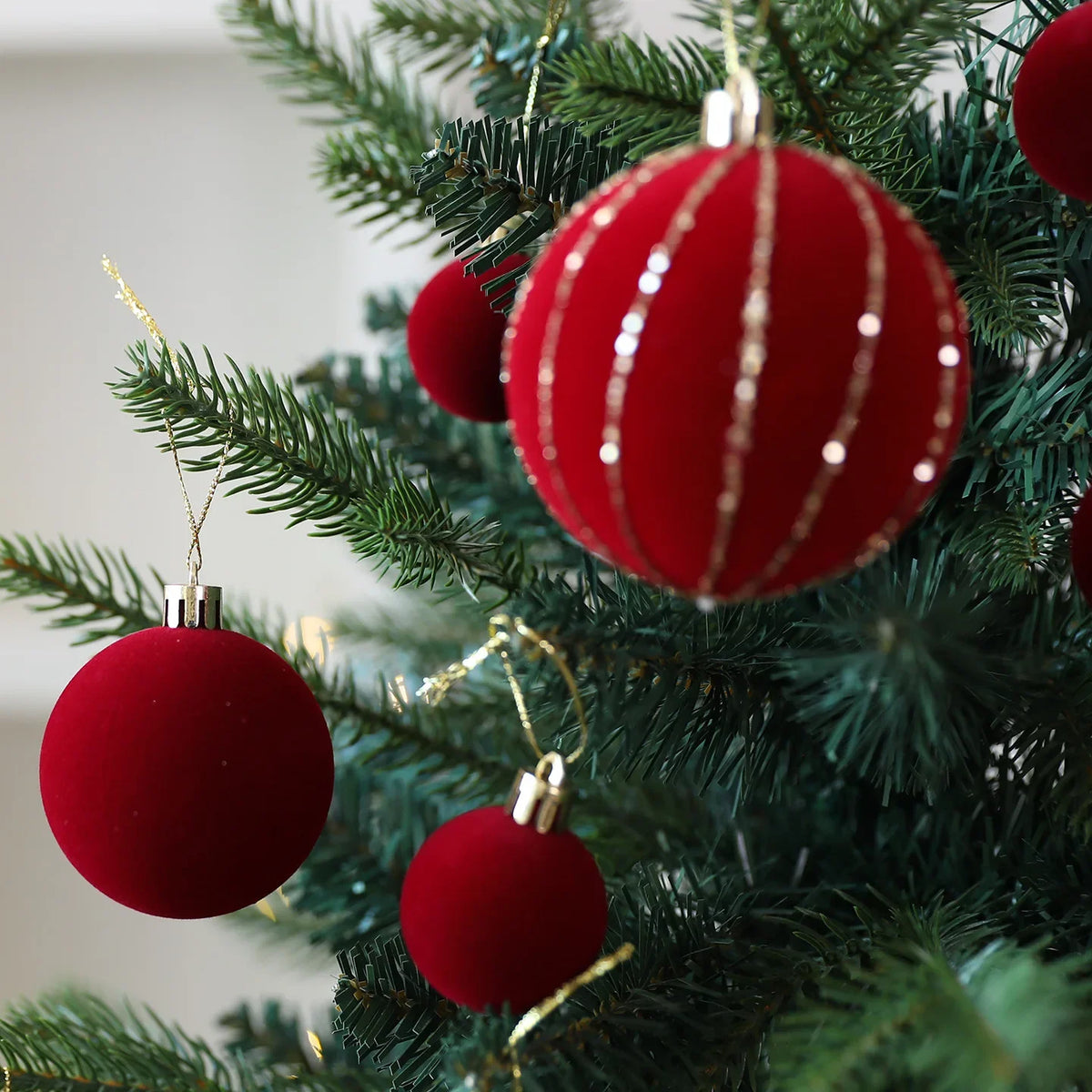 36-Piece Burgundy Velvet Christmas Ball Ornaments Set