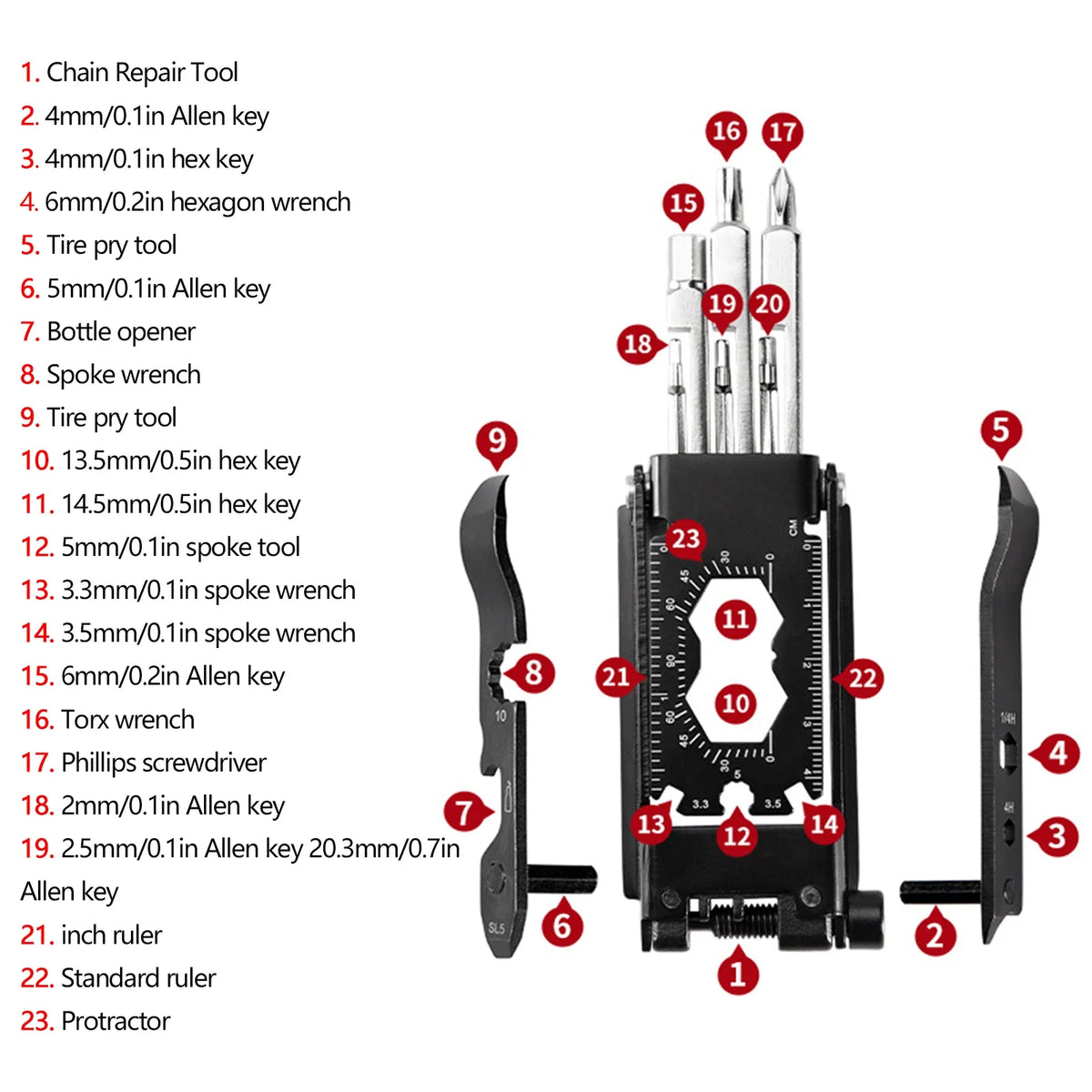 1 Bike Repair Tool Portable Bicycle Multi Cycling Tire Levers Hex