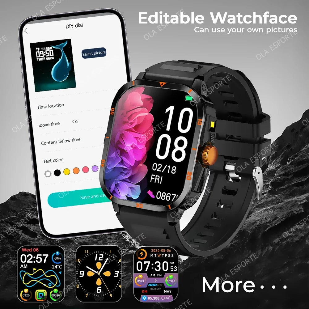 Military Smartwatch 2.01" HD Bluetooth Call Waterproof | Men