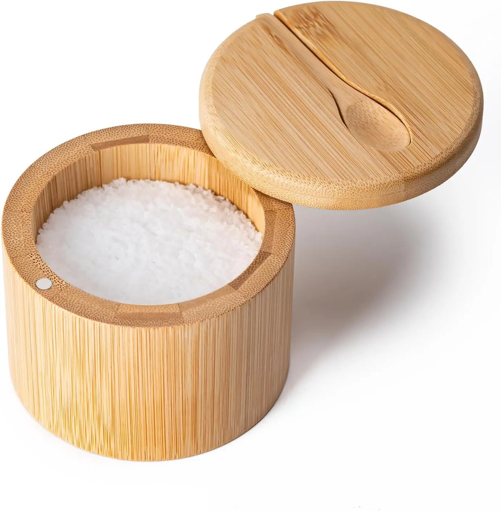 Bamboo Seasoning Container Magnetic Twist-top Lid Spoon Ideal Storing