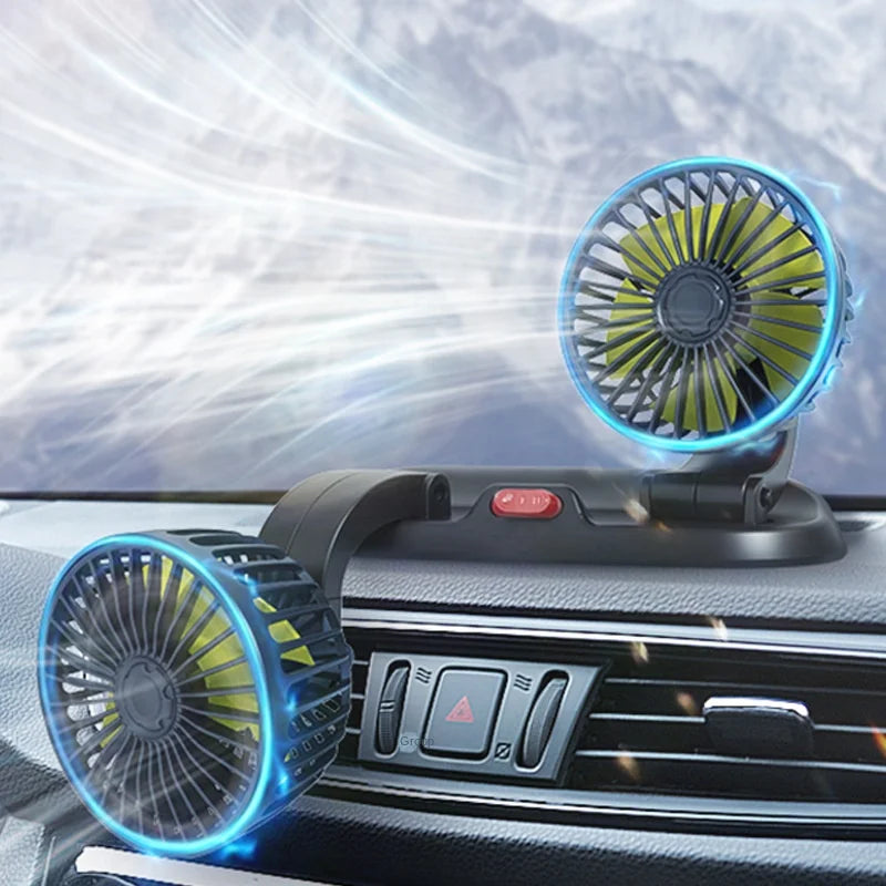 360° Dual Head Car Cooling Fan USB 5V 12V 24V Dashboard Fan