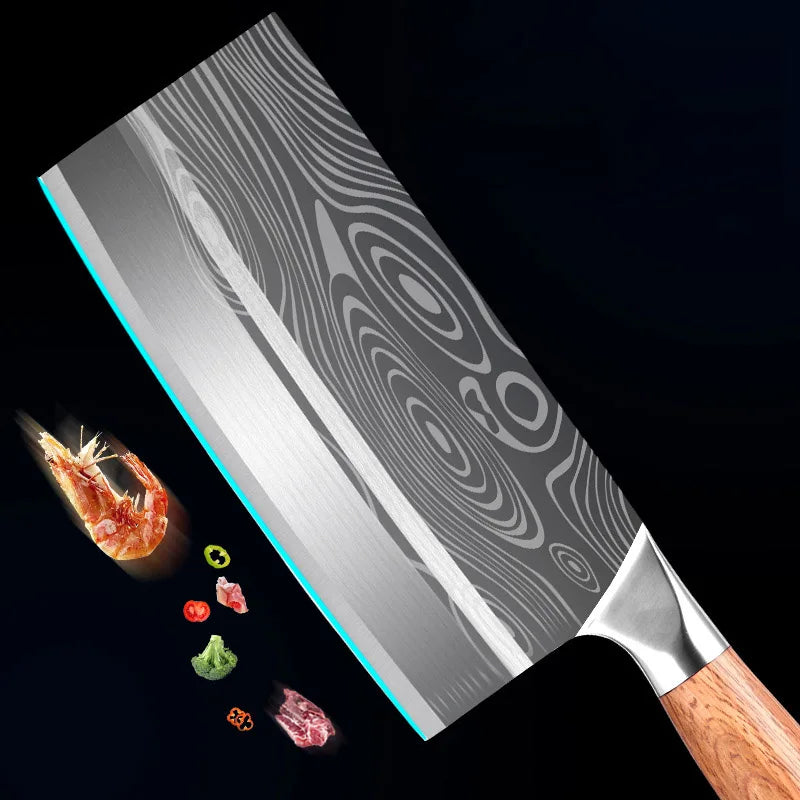 InLeung Damascus Cleaver Knife – Sharp Wood Handle Chef Knife