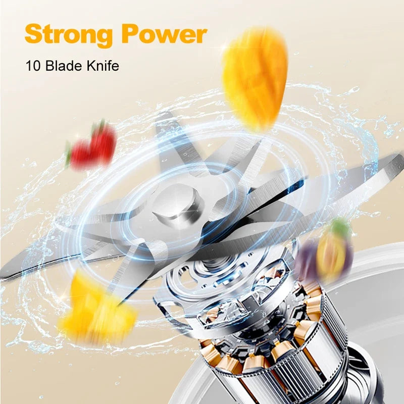 Portable Electric Juicer 10-Blade Blender with LED Display, 400ml