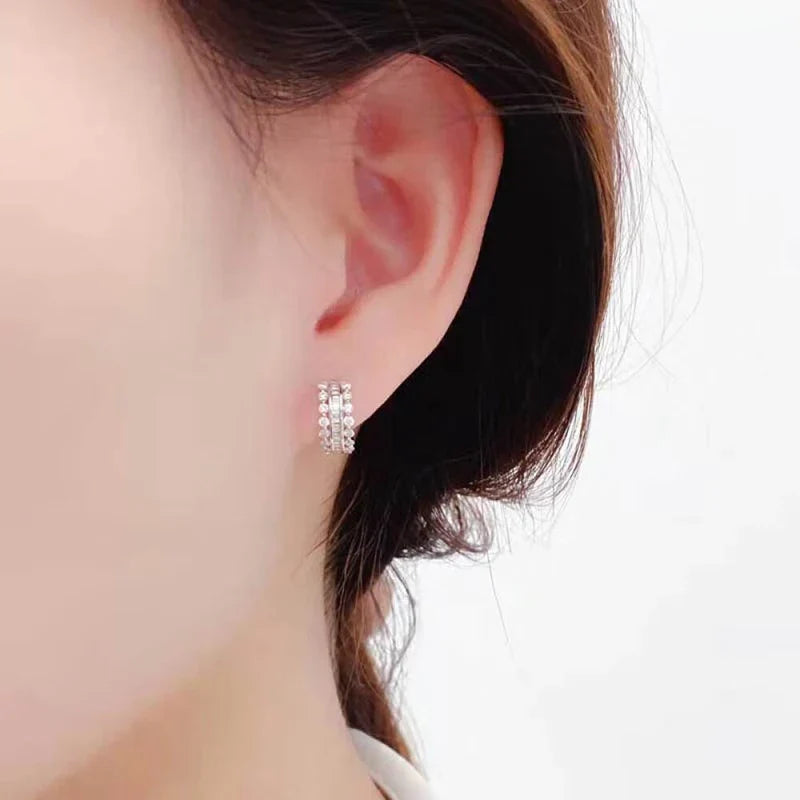 Huitan Silver Crystal CZ Hoop Earrings | Women's Statement Hoops
