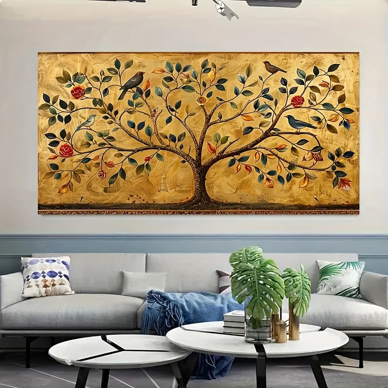 Tree of Life Canvas Wall Art – Vibrant Foliage & Birds Decor