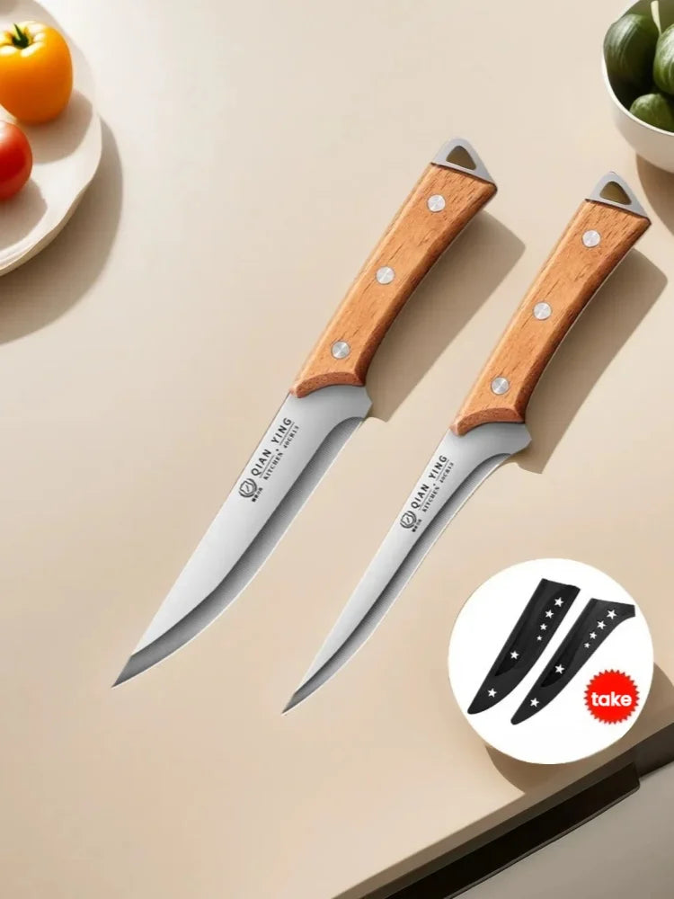 Stainless Steel Boning Knife – 9.9" Butcher Knife with Wood Handle