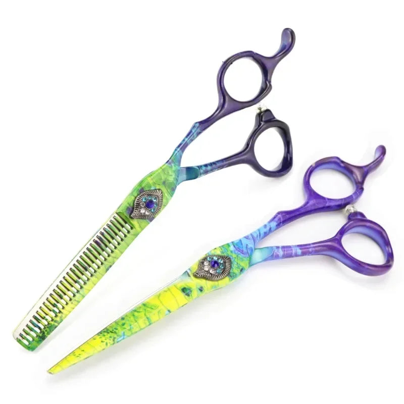 6" Peacock Green Pro Hair Cutting & Thinning Scissors | 9CR Steel