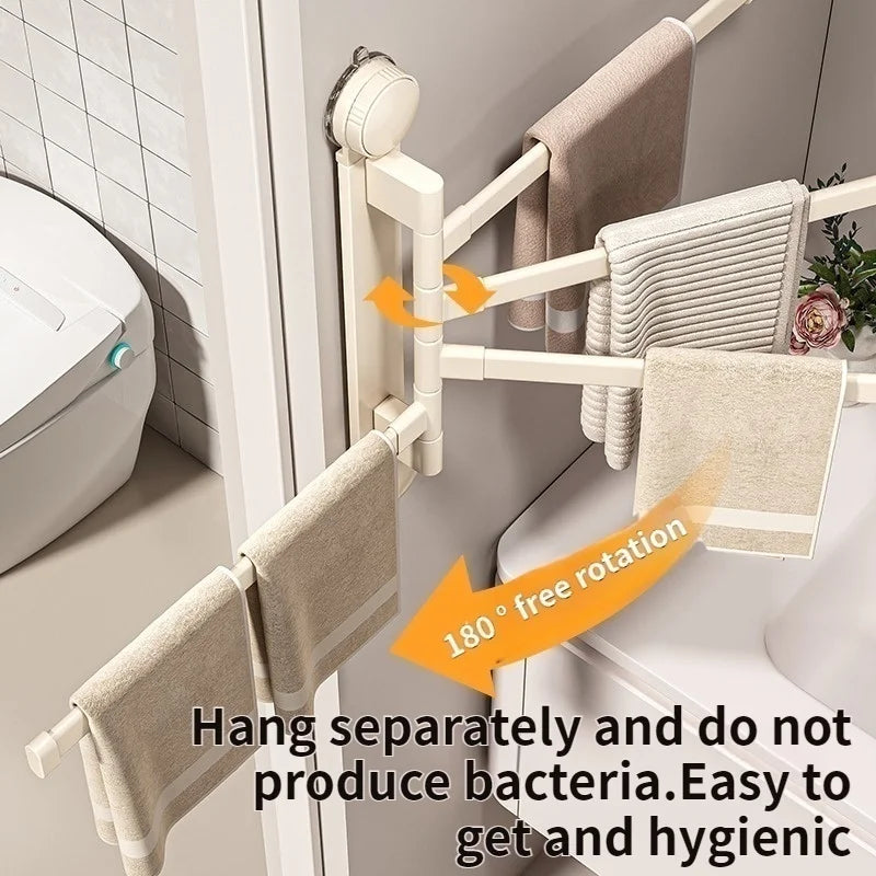 Drill-Free Suction Cup Rotating Double Bar Towel Rack | YUNJIEYA