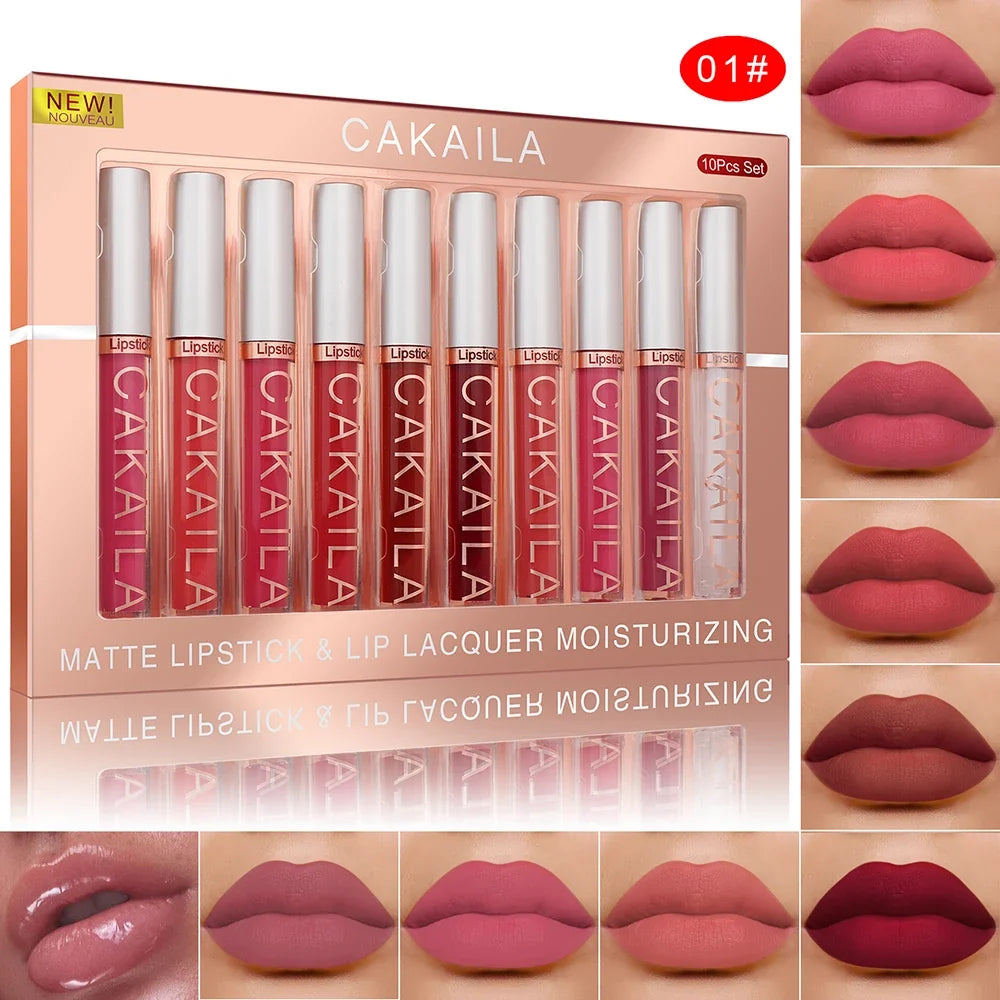 CAKAILA 10-Pc Matte Lipstick Set – Waterproof & Long-Lasting