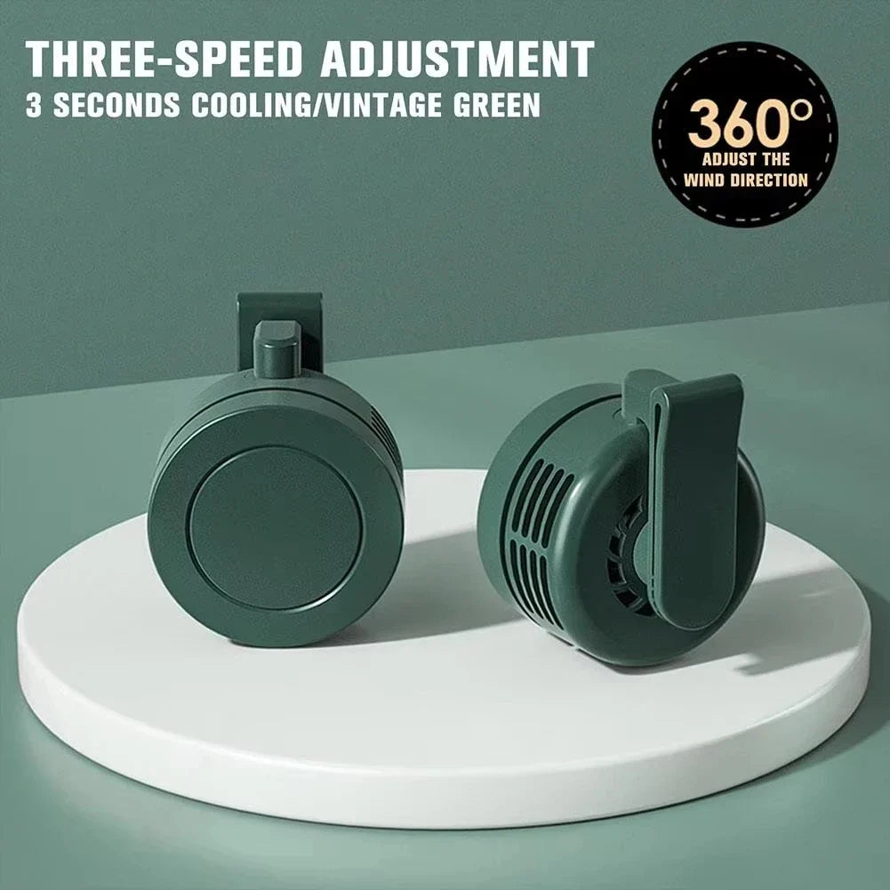 Mini Bladeless Clip Fan – USB Rechargeable Portable Neck & Waist Fan