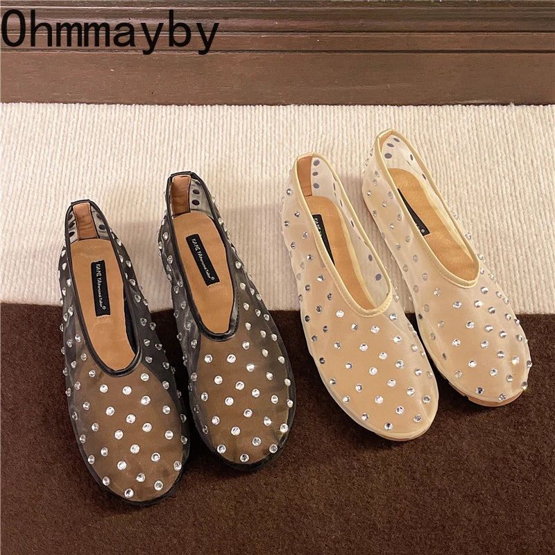 Crystal Mesh Women's Ballet Flats – Slip-On Dress Loafers
