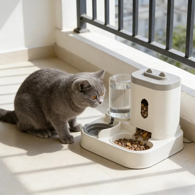 Automatic Pet Feeder Water Dispenser Large Capacity Raised Food Bowl