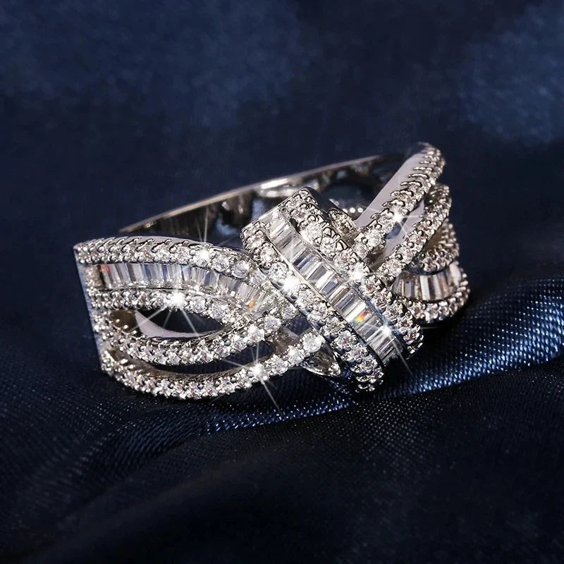 Huitan Geometric Cubic Zirconia Silver Women's Ring | Wedding