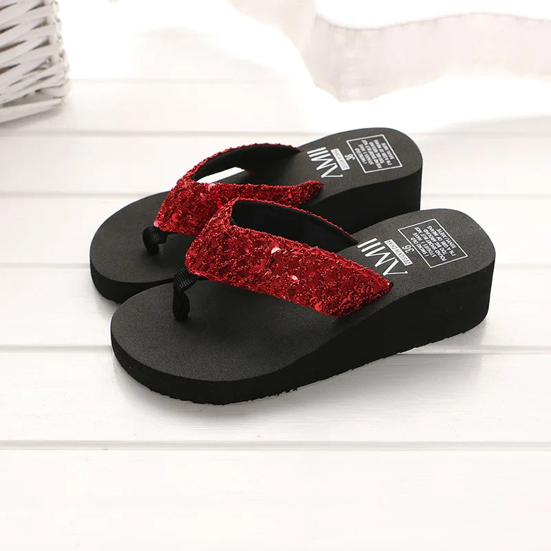 Women's Sequin Flip Flops | Summer Beach Slide Sandals