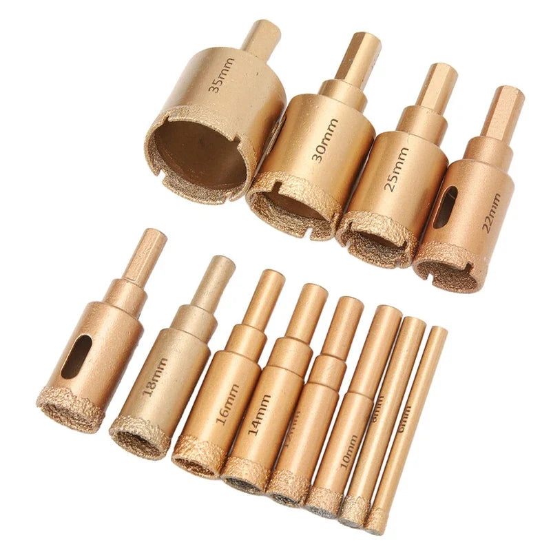 12-Pc Diamond Core Drill Bit Set 6–35mm | Tile & Stone Hole Saw