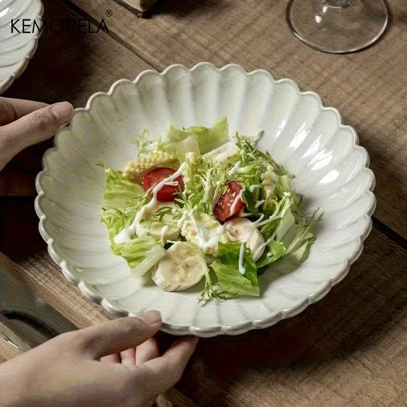 Nordic Ceramic White Glaze Dinner Plates & Bowls Set | KEMORELA