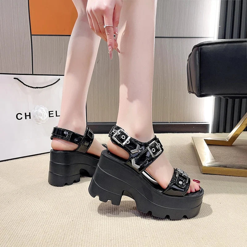 Women's Punk Platform Wedge Sandals – Hollowed-Out High Heels
