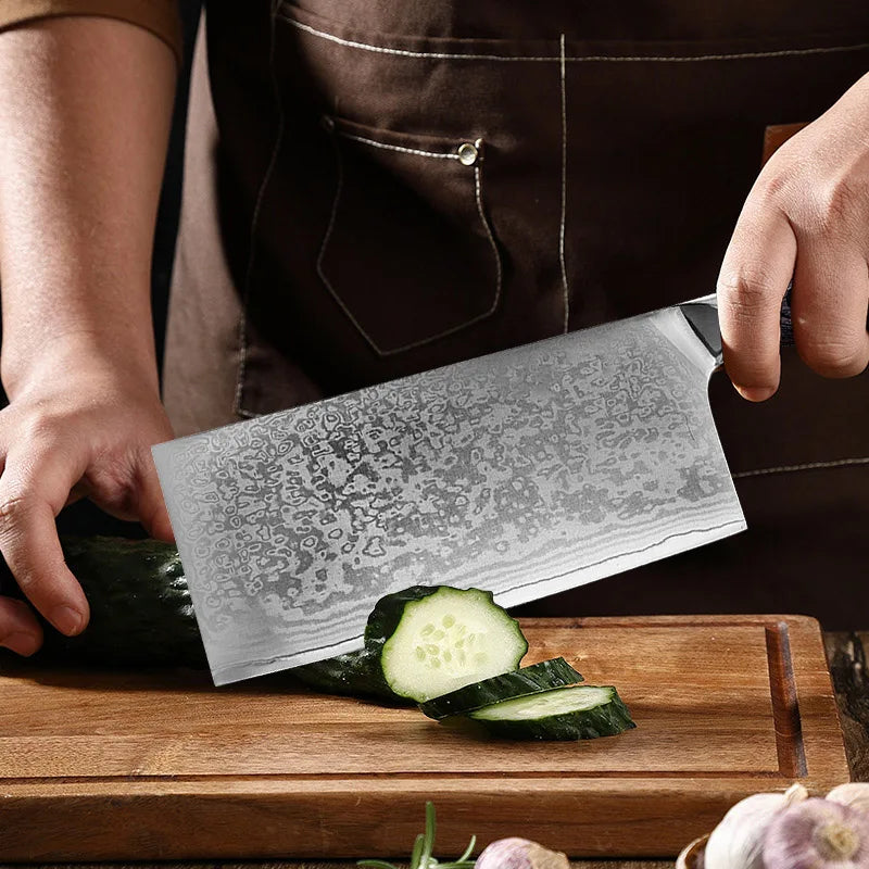 InLeung Damascus Steel Meat Cleaver – Handmade Chef Knife