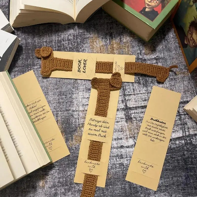 Crochet Bookmarks Knitted Brown Dog Bookmark Beautiful Animal Book
