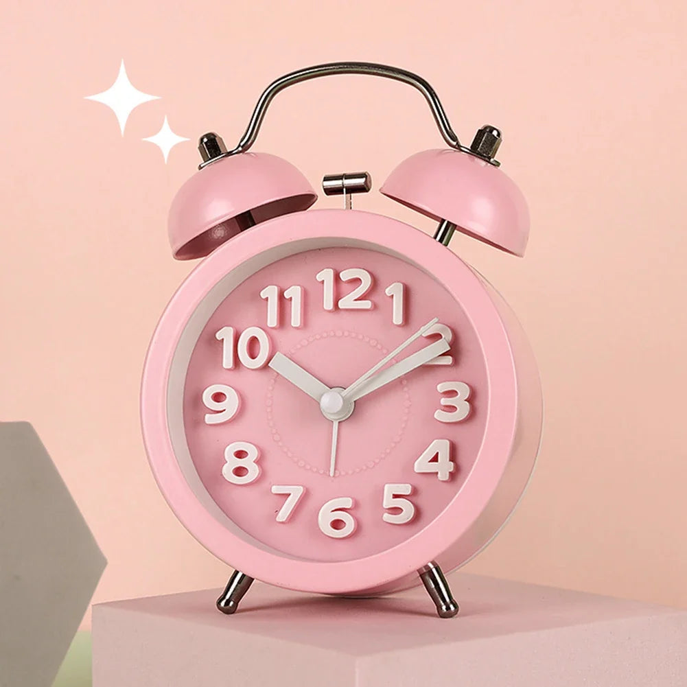 Retro Twin-Bell Alarm Clock | Silent Night Light Bedside Clock