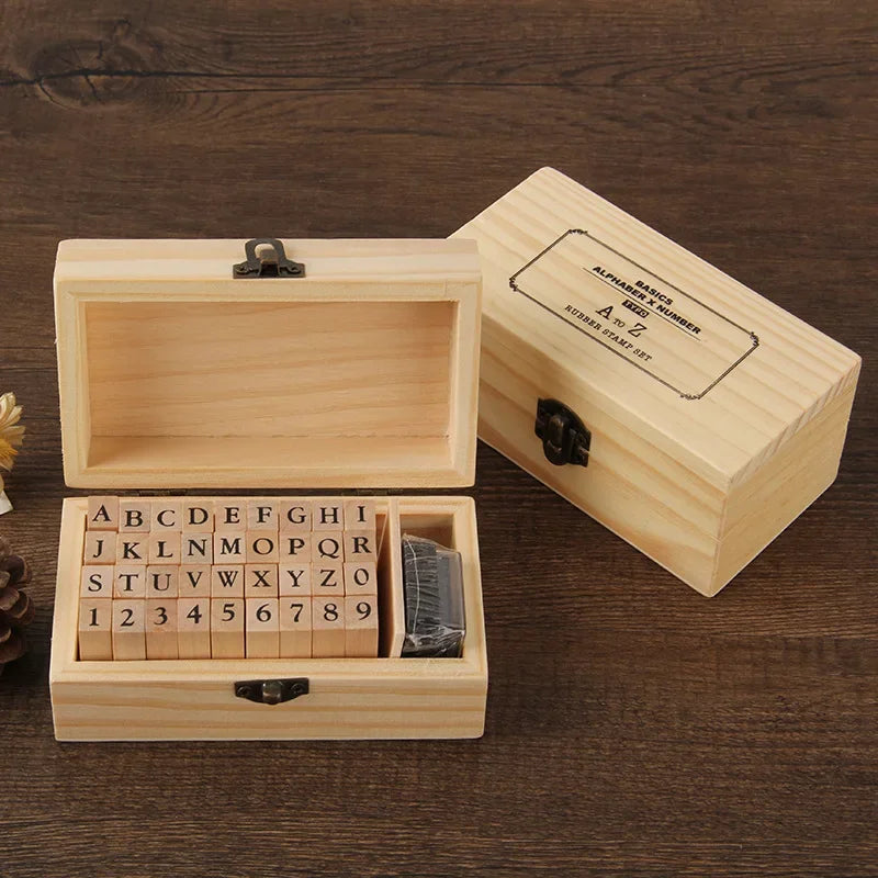 36-Piece Wood Alphabet & Number Stamp Set | Kids Stationery