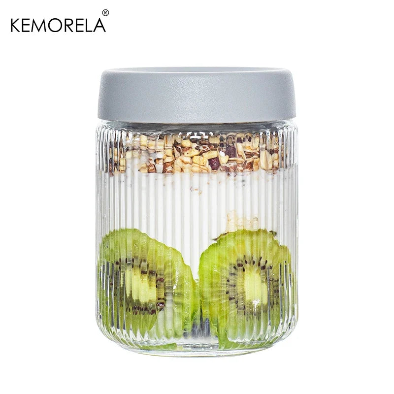 Airtight Glass Food Storage Jar – Leakproof Striped Canister