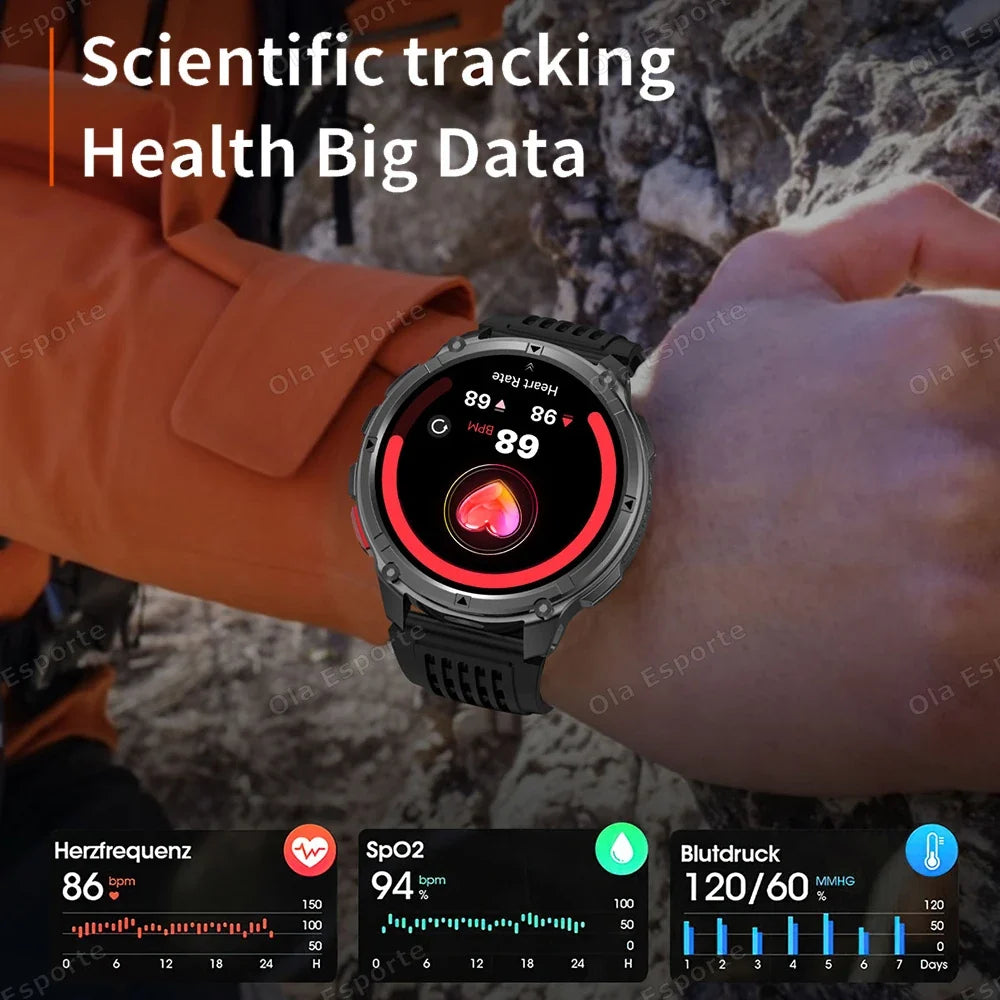 Rugged Military Smartwatch 1100mAh | Outdoor Sport Smart Watch