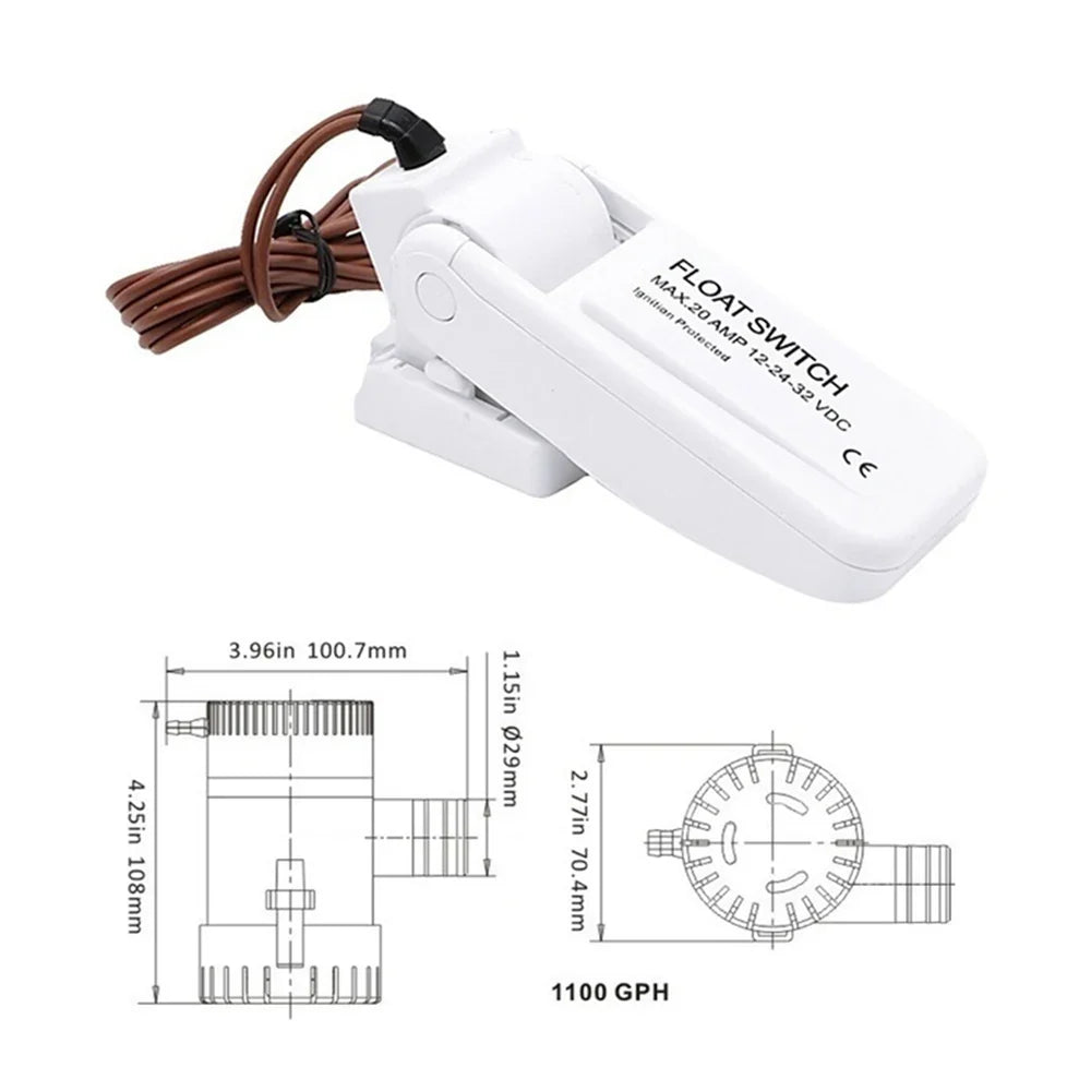 12V 1100GPH Boat Bilge Pump Float Switch Sensor