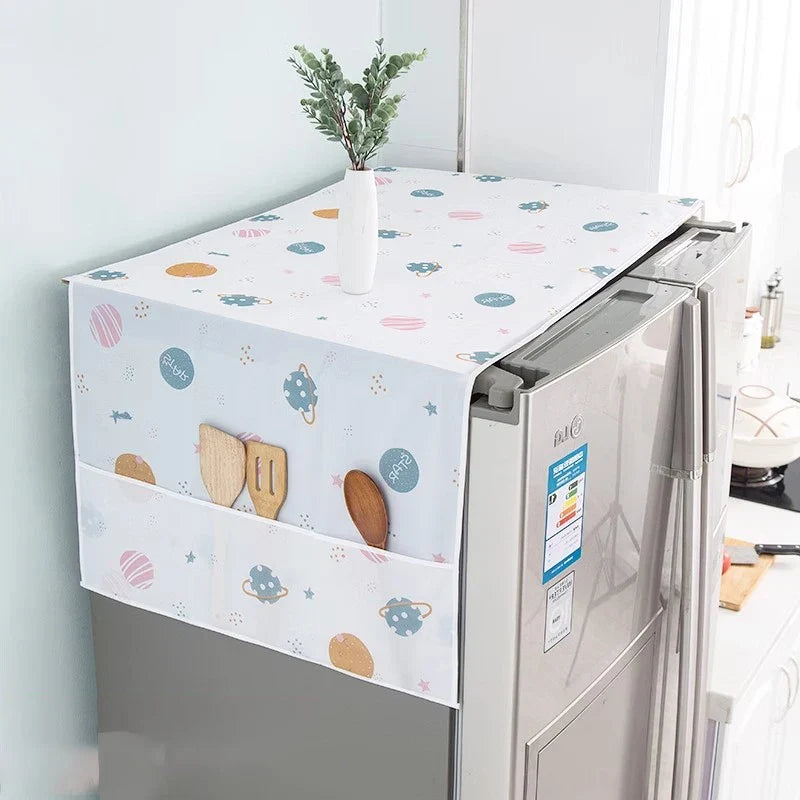 Refrigerator Dust Cover with Pockets | Green Leaf Fabric