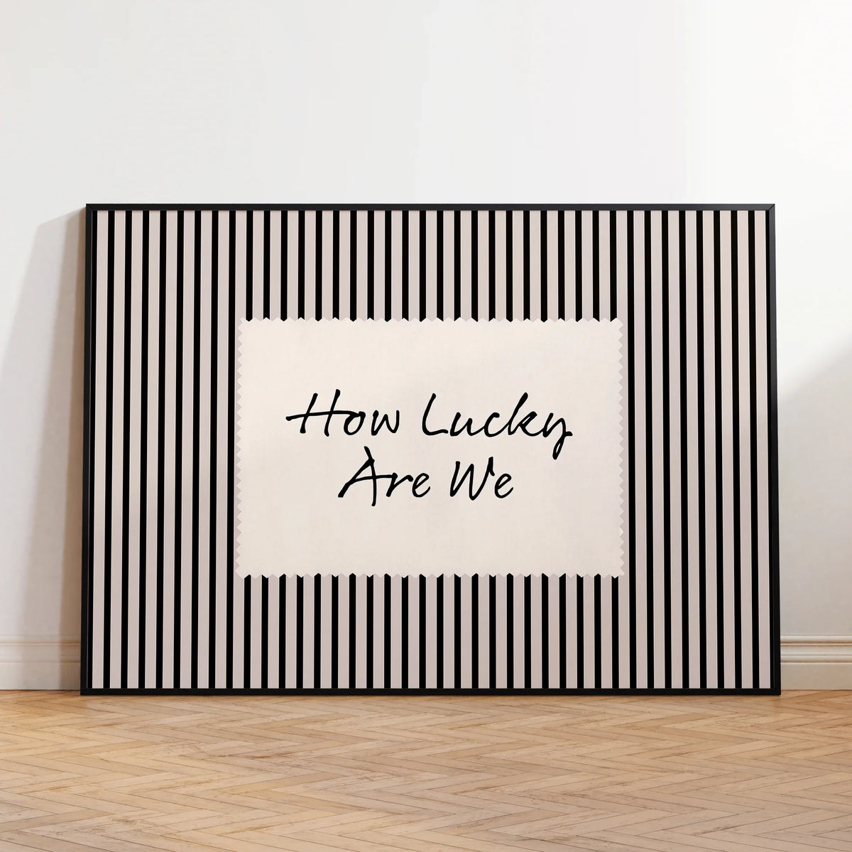 "How Lucky Are We" Retro Vintage Black Stripe Canvas Wall Art