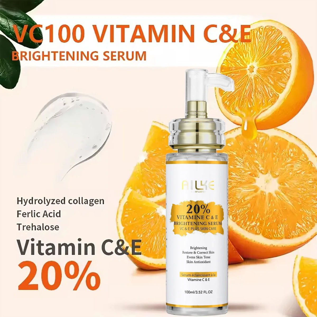 AILKE Vitamin C & E Brightening Serum – Dark Spot Corrector 100ml