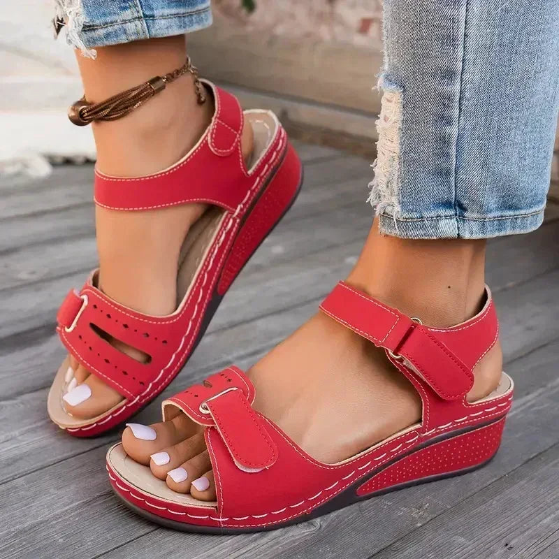 Women's Open Toe Wedge Sandals – Soft Buckle Summer Shoes